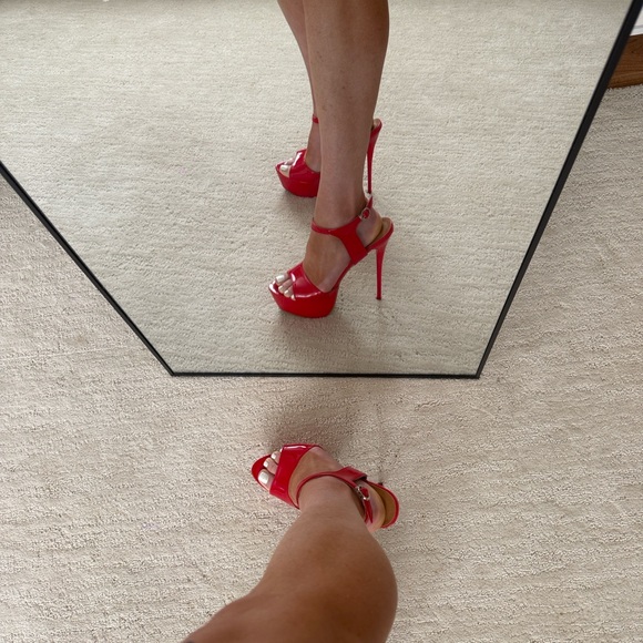Red Patent Platform Stiletto Heels 6” Ankle Strap Sexy Size 42 Fits US 9.5 10 - Picture 13 of 17